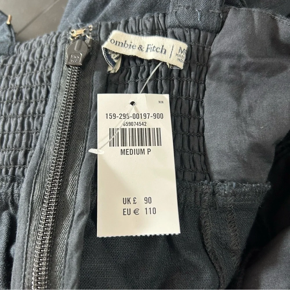 Abercrombie & Fitch Black Maxi Dress Linen & Cotton Adj. Straps Med Petite Y2K